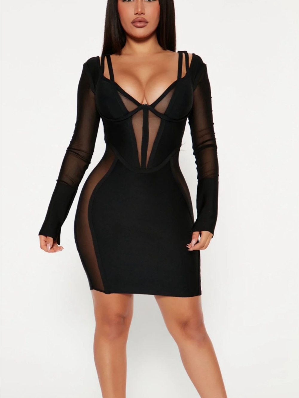 Fashion Nova Black Sheer Panel Bodycon Mini Dress